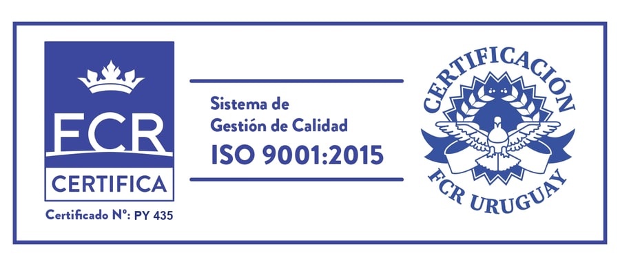 Sello de certificación ISO 9001:2015 de FCR Uruguay, certificado N.º PY 435